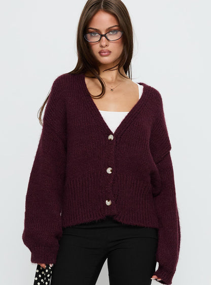 Yasmyn Knit Cardigan Burgundy