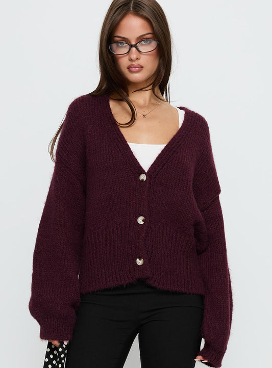 Yasmyn Knit Cardigan Burgundy