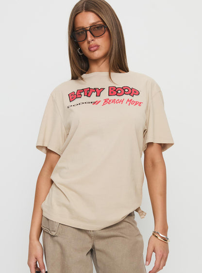 Betty Boop Beach Mode Oversized Graphic Top Washed White