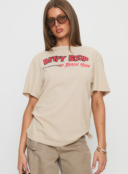 Betty Boop Beach Mode Oversized Graphic Top Washed White
