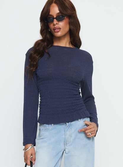 Bradly Shirred Long Sleeve Top Navy