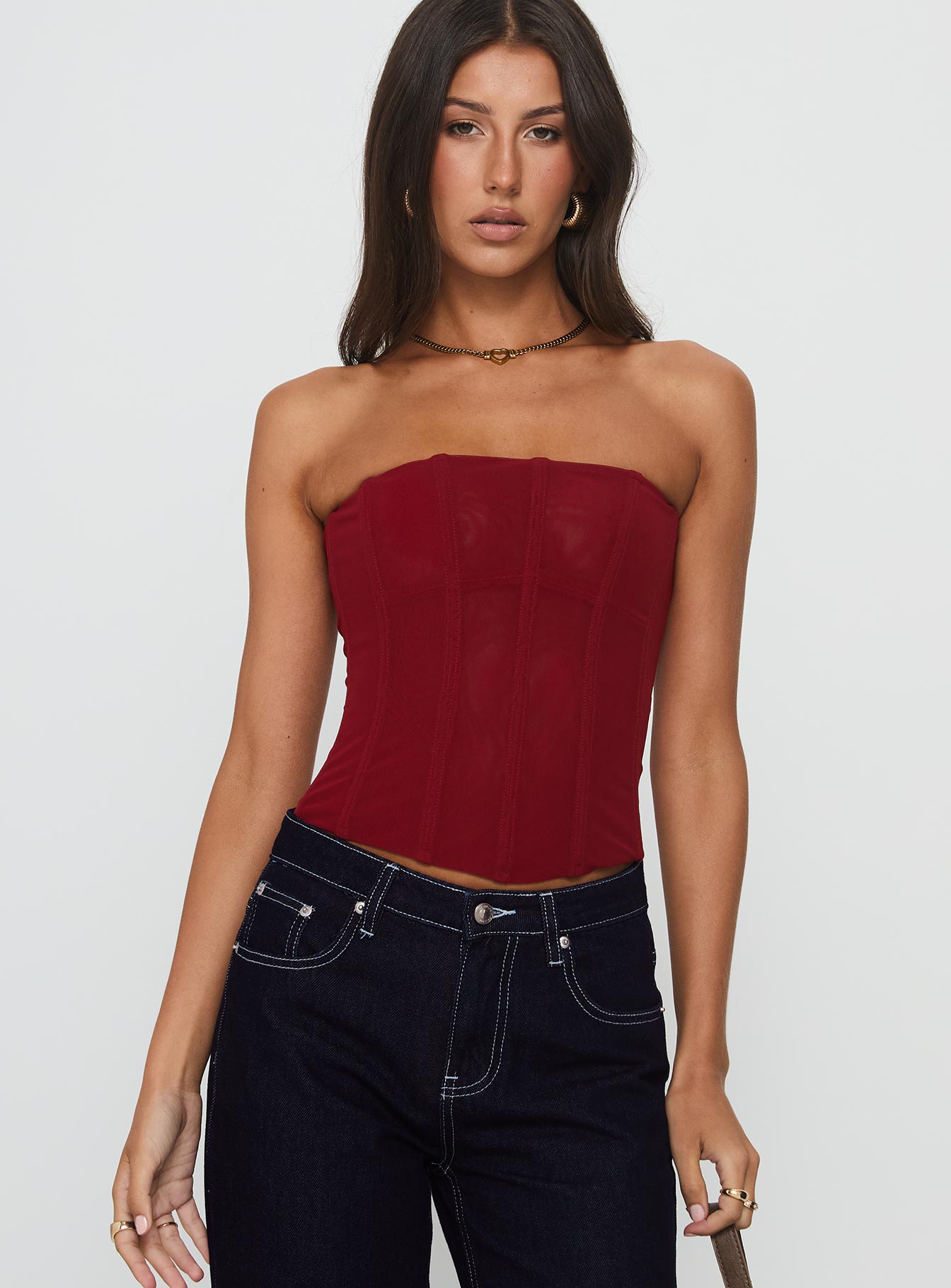 Oscuro Longline Mesh Corset Top Berry