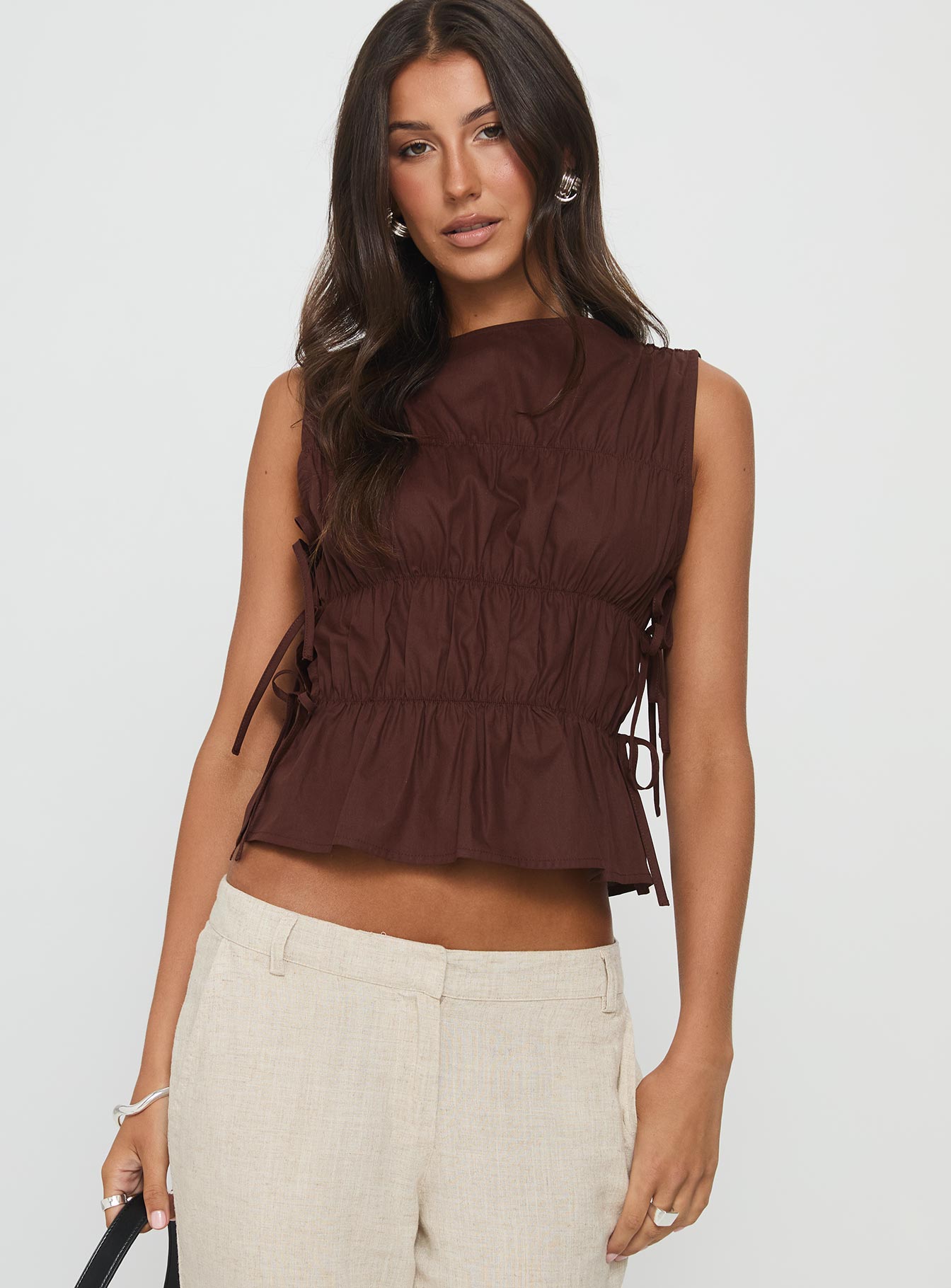 Endless Summers Tie Side Top Chocolate
