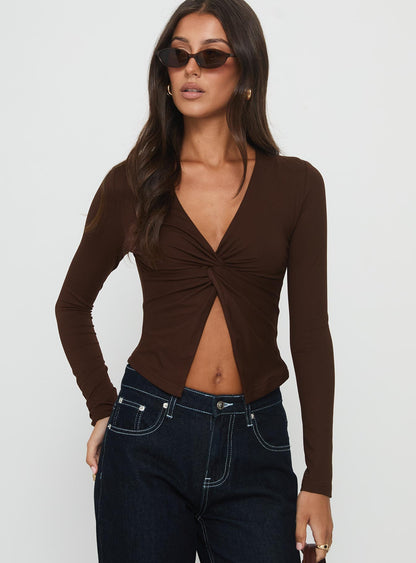 No Hard Feelings Twist Long Sleeve Top Brown