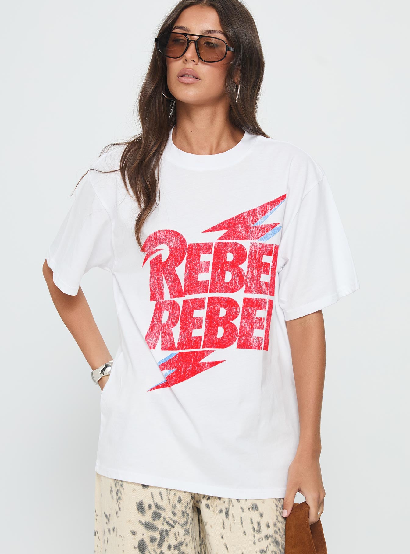 Rebel Rebel Oversized Graphic Top White