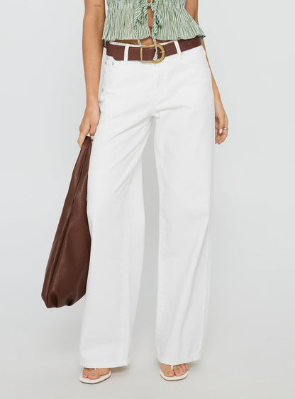 Serenitia Mid Rise Straight Leg Relaxed Jeans White Wash