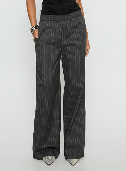 Jaysa Baggy Wide Leg Pant Grey Pinstripe