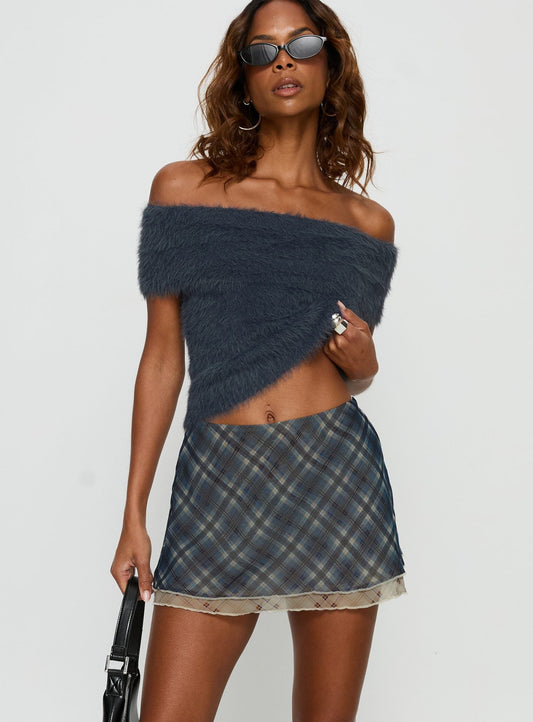 Avalind Layered Mini Skirt Bue Check