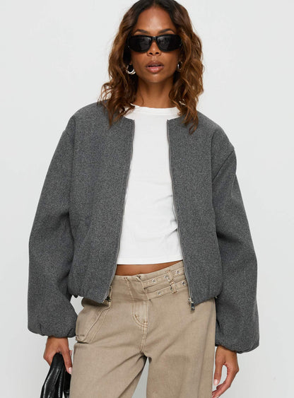 Karletta Cropped Bomber Jacket Grey