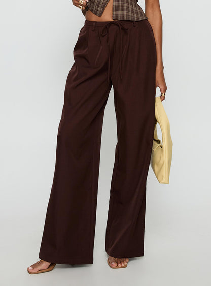 Idolised Pleated Tie Waist Pant Chocolate Brown