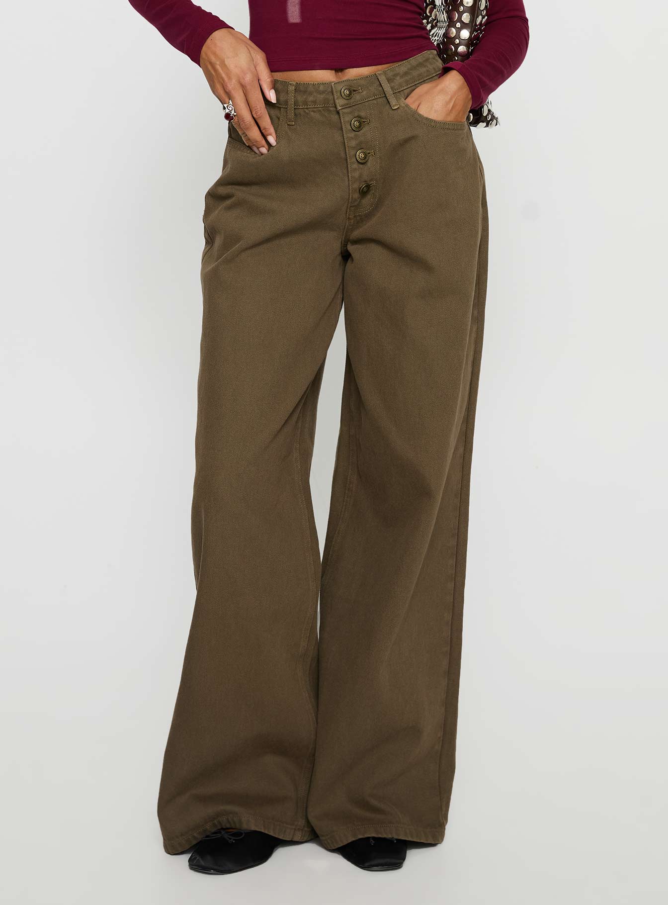 Naylor Mid Rise Wide Leg Jeans Olive