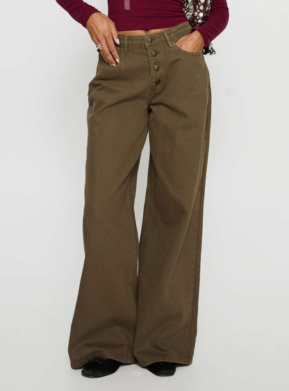 Naylor Mid Rise Wide Leg Jeans Olive