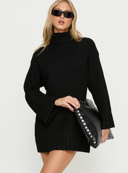 Tarin Long Sleeve Knit Mini Dress Black