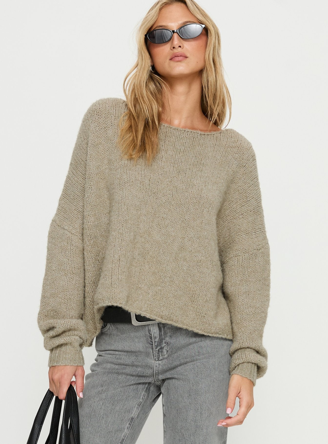 Ramy Wide Neck Knit Sweater Olive