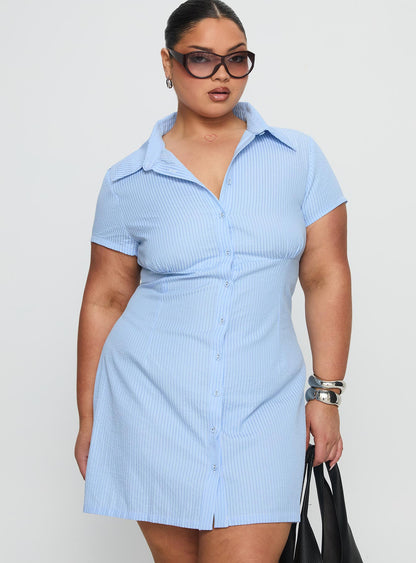 Motley Mini Dress Blue Stripe Curve