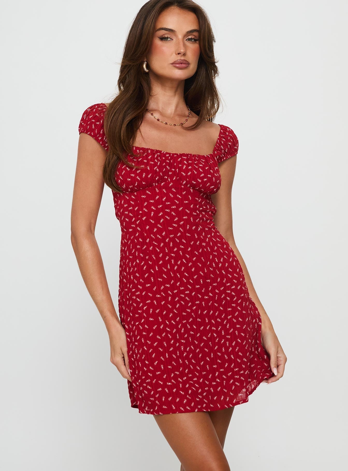 Tricia Cap Sleeve Mini Dress Red Floral