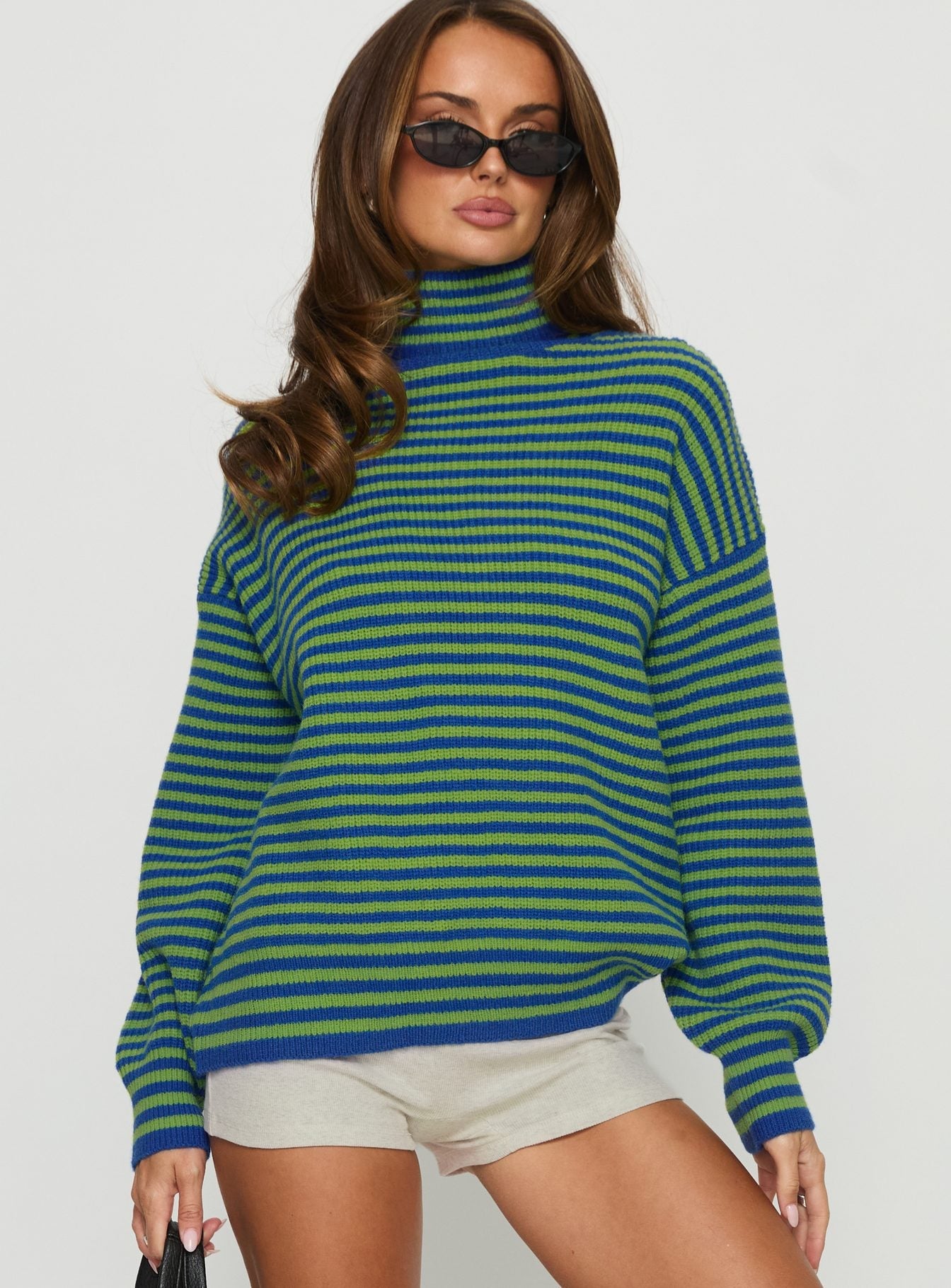 Lancelot Turtle Neck Oversized Jumper Green Stripe