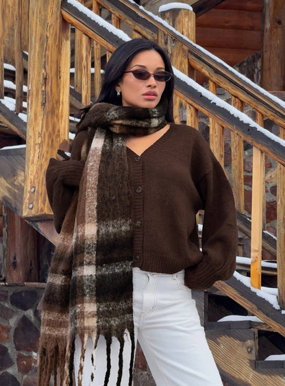 Eartha V Neck Knit Sweater Brown
