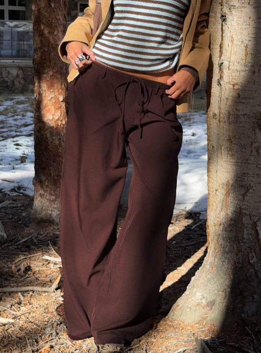 Idolised Pleated Tie Waist Pant Chocolate Brown