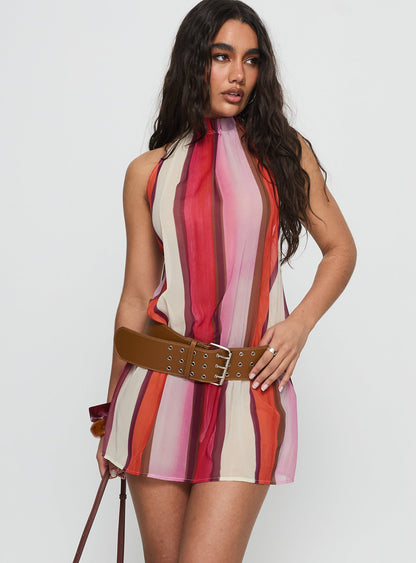 Veloria Halter Mini Dress Pink Stripe