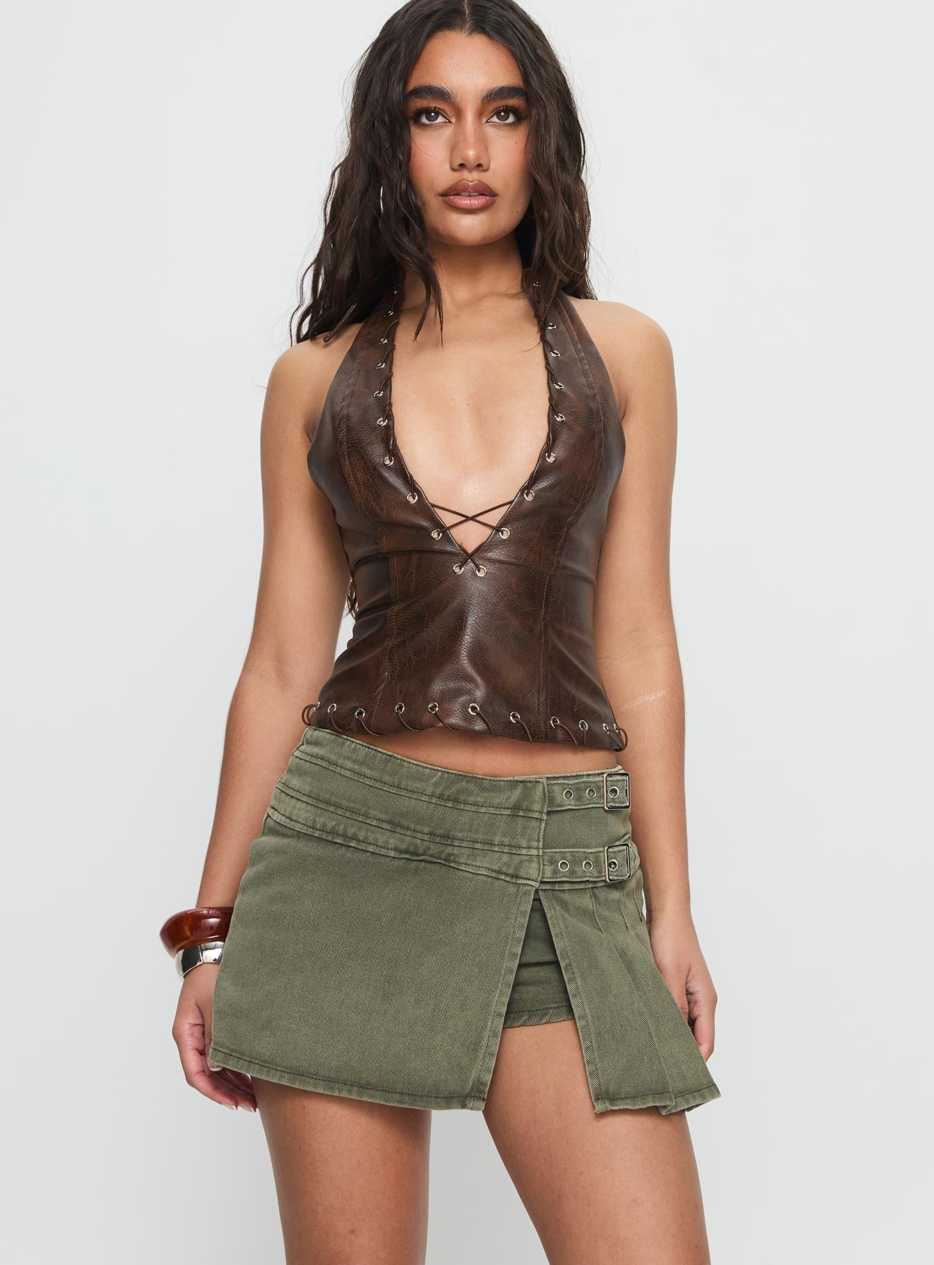 Generous Wrap Buckle Skort Washed Khaki