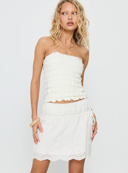 Rosamaria Broderie Tiered Mini Skirt White