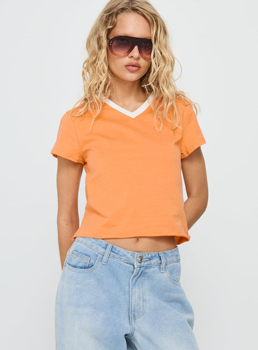 That Way V Neck Top Orange / White