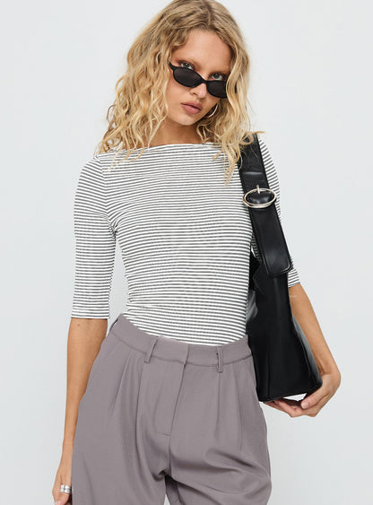 Here One Moment 3/4 Sleeve Bodysuit Black / White Stripe