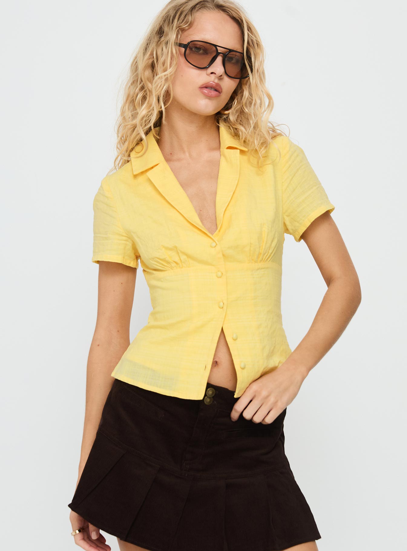 Delyla Button Up Top Yellow