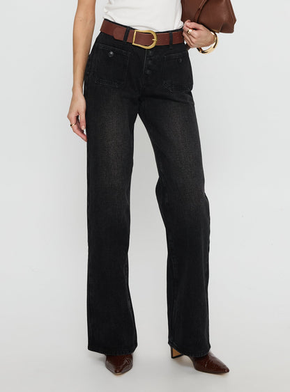 Carianne Low Rise Wide Leg Jeans Washed Black