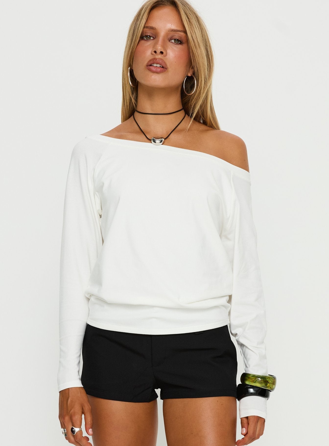 Icon Baby Off Shoulder Long Sleeve Top White