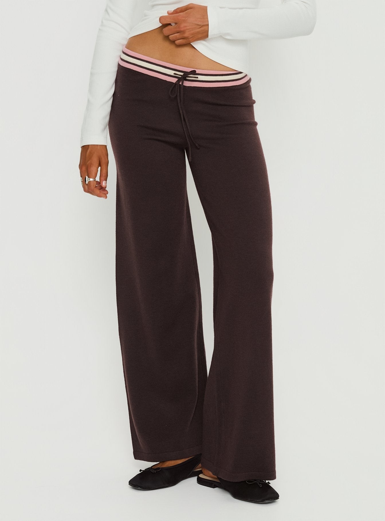 Felisha Low Waist Knit Pants Brown