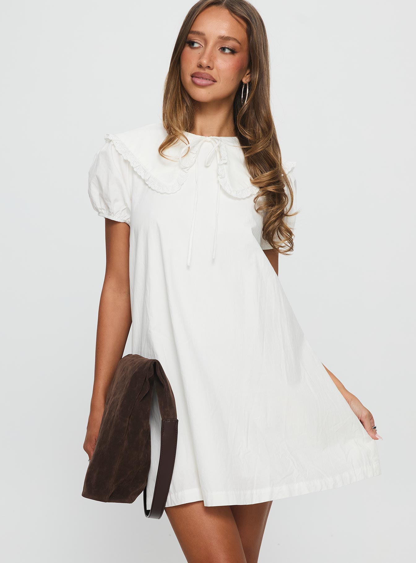 Roseprick Puff Sleeve Babydoll Dress White