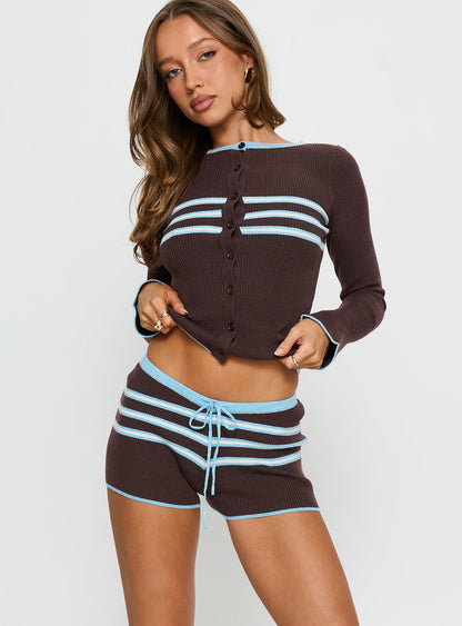 Blaiza Low Rise Shorts Blue / Brown Stripe