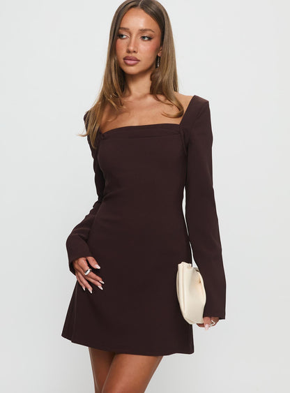 Avonlea Long Sleeve Mini Dress Brown