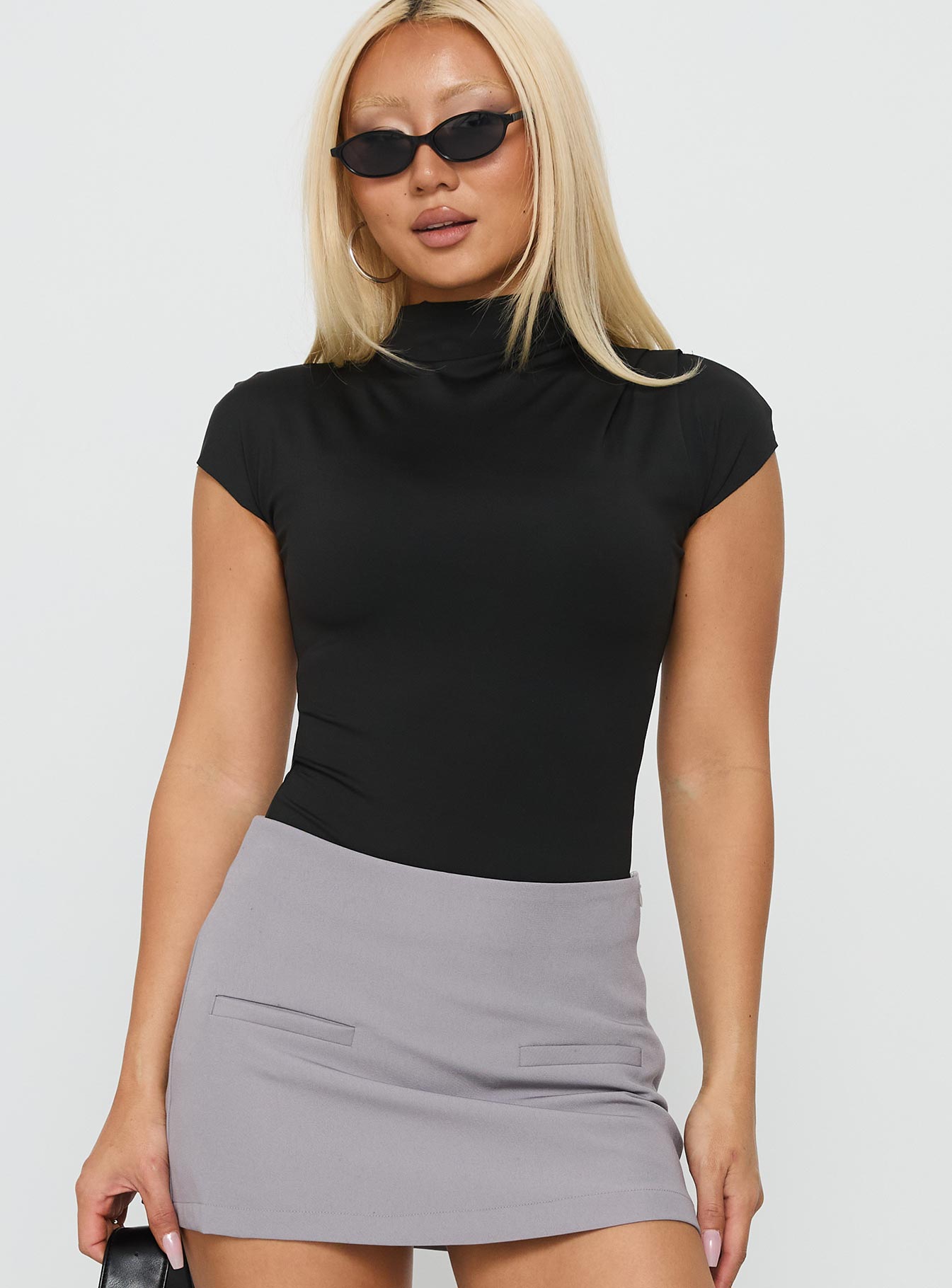 Cailie Mock Neck Bodysuit Black