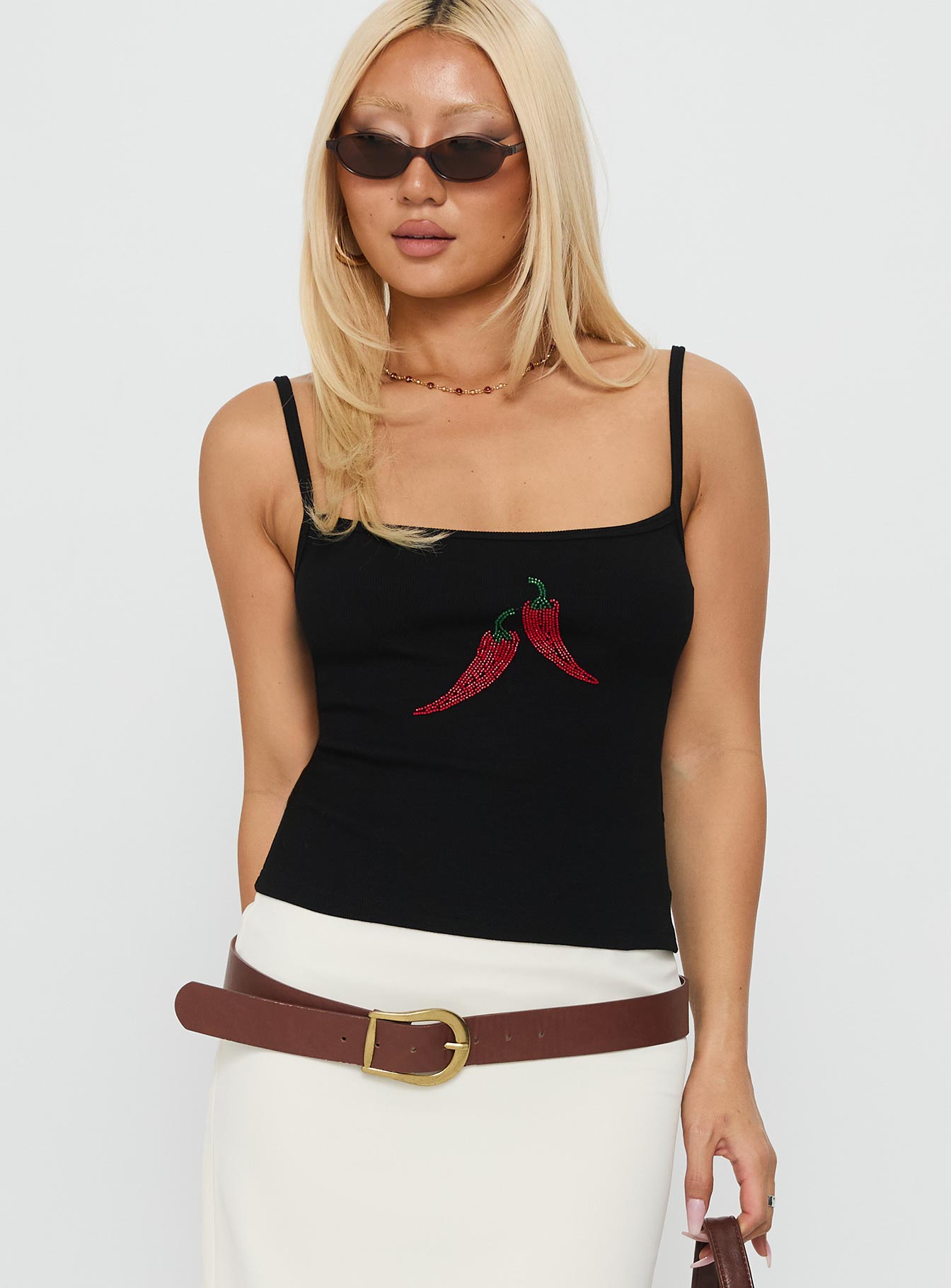Sweetscape Bead Detail Cami Top Chilli / Black