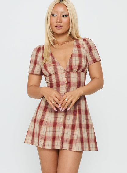 Twist Of Fate V Neck Mini Dress Plaid