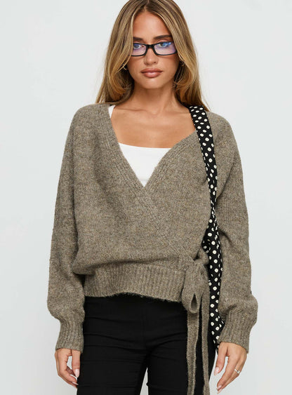 Daelan Wrap Knit Cardigan Brown