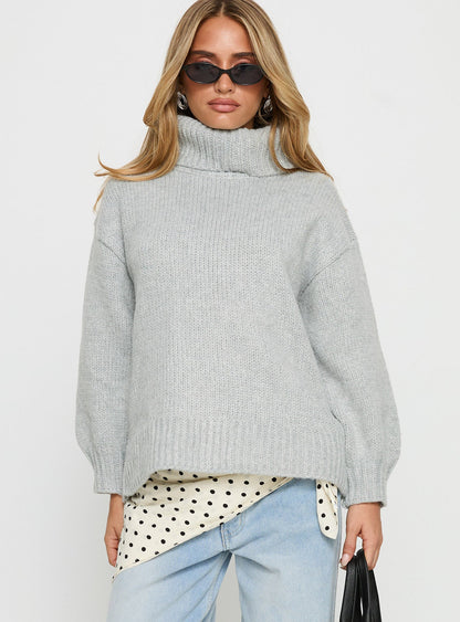 Let Love In Knit Sweater Grey