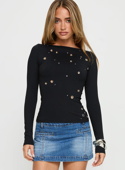 Ryka Long Sleeve Eyelet Top Black