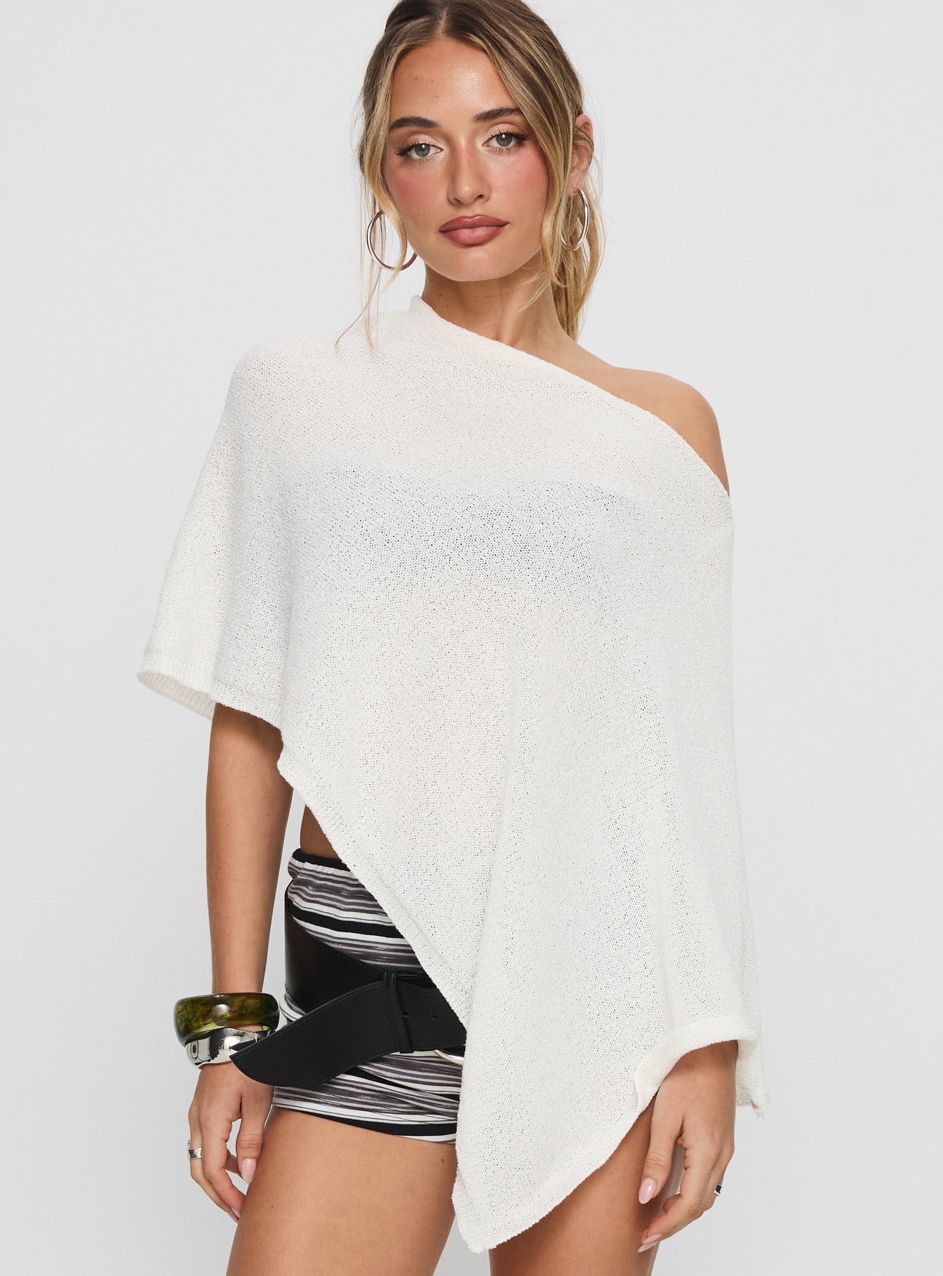 Rouse Off Shoulder Poncho White