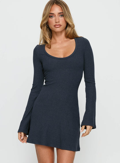 Best Interest Long Sleeve Mini Dress Navy