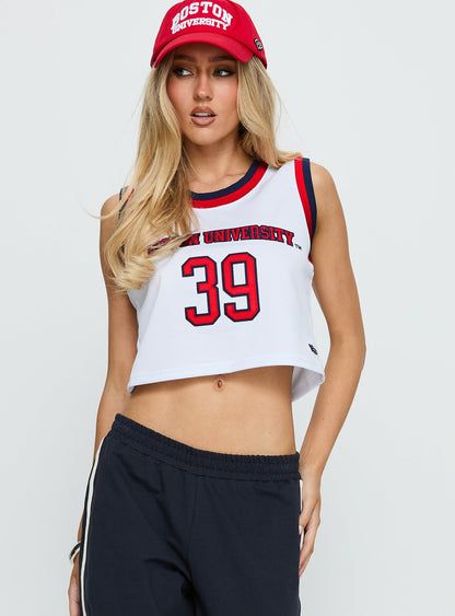 BU Cropped Basketball Jersey Tank White