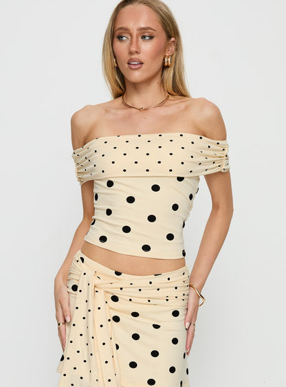 Aneira Off Shoulder Top Cream Polka