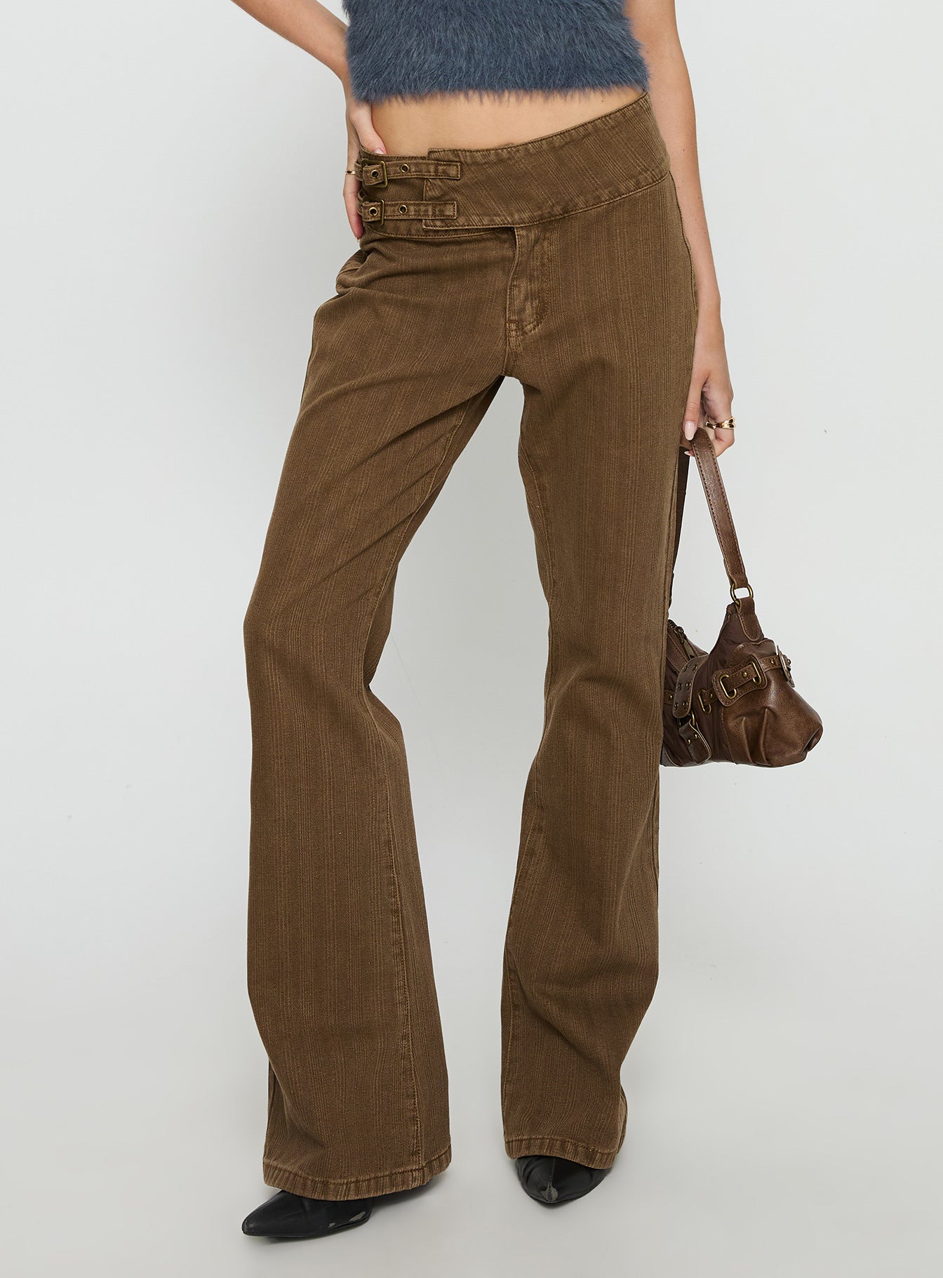 Thrill Ride Mid Rise Flare Jeans Washed Brown