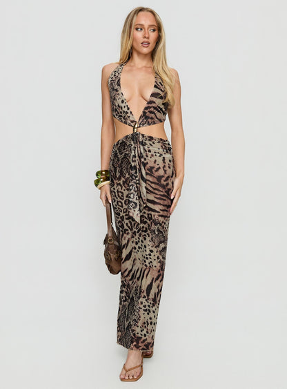 Karlita Halter Cut Out Maxi Dress Leopard