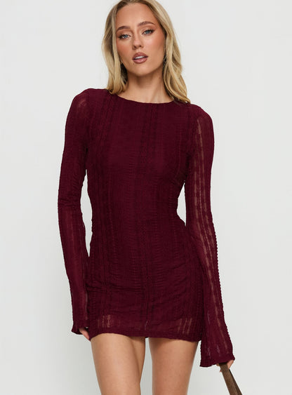 Delandra Long Sleeve Textured Playsuit Red