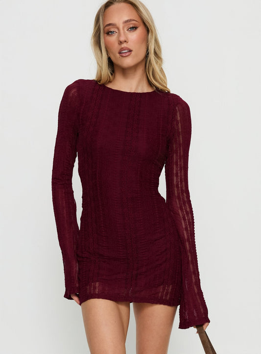 Delandra Long Sleeve Textured Playsuit Red