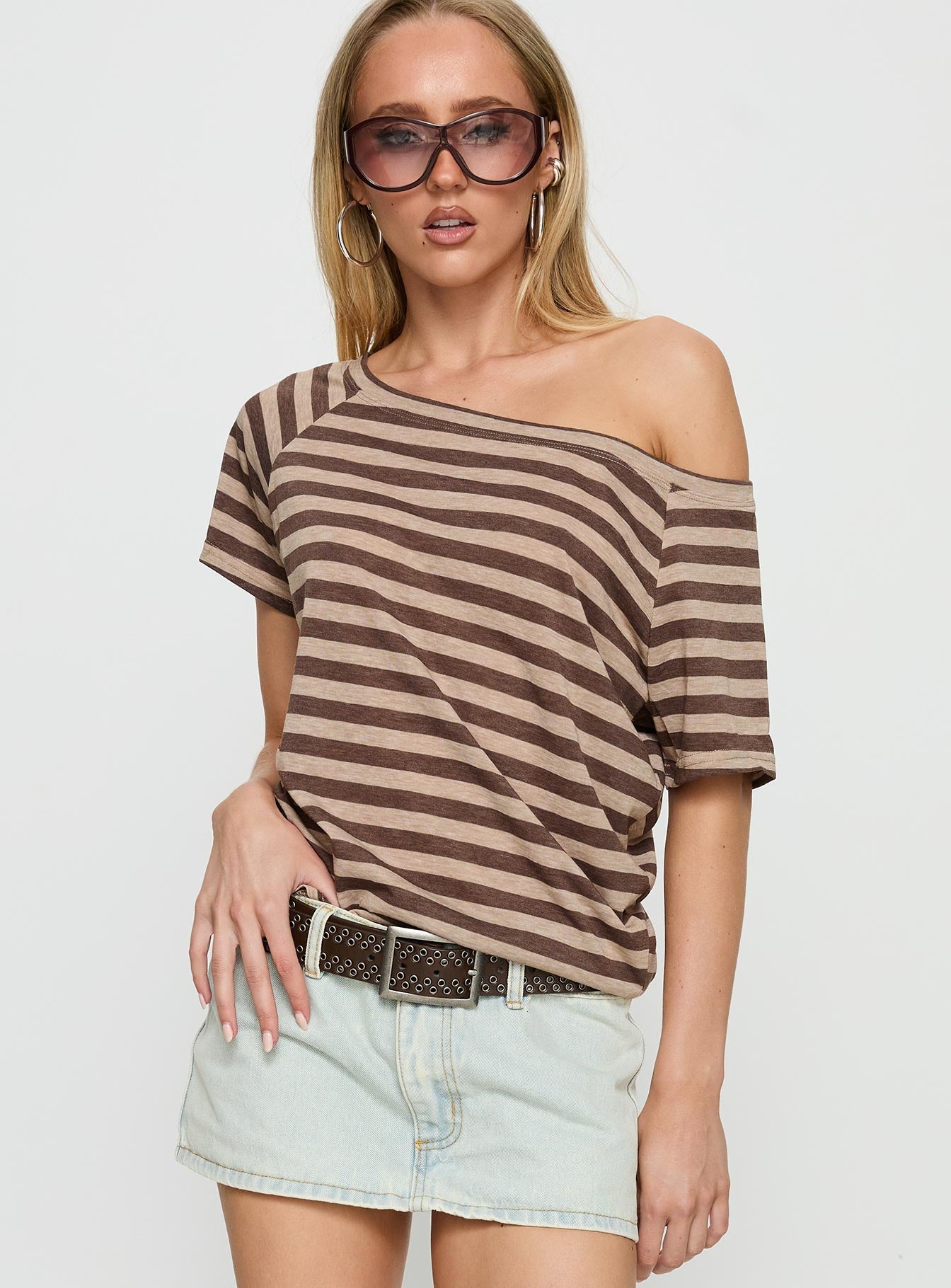 Icon Baby Off Shoulder Top Brown Stripe